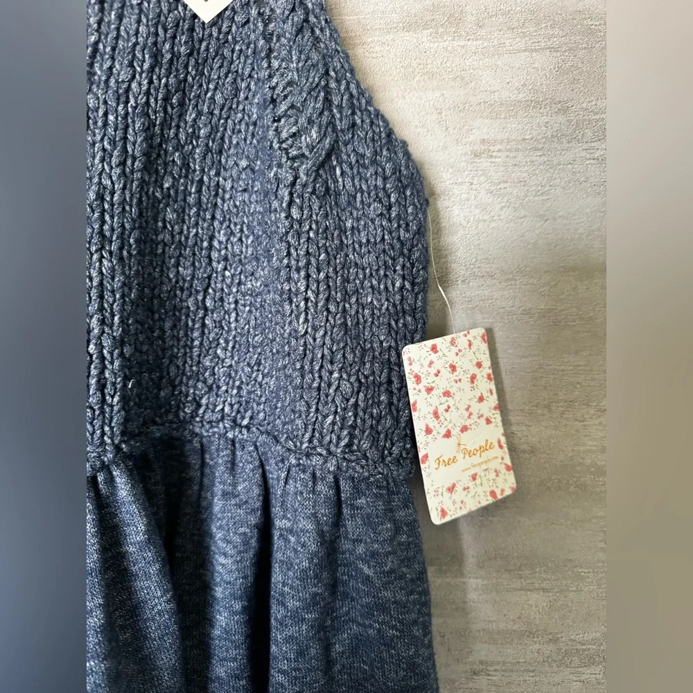 Free‎ People Mountain View Sweater Crochet Knit Tunic Top Blue S over sized NWT - Picture 6 of 11